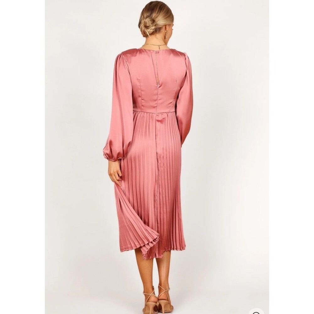 Petal & Pup Women's Noelle Twist Front Pleated Midi Dress Cocktail Size L Blush - Picture 4 of 16